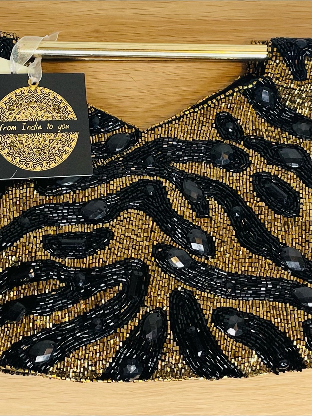 New Beaded Black & Gold Evening Dress -